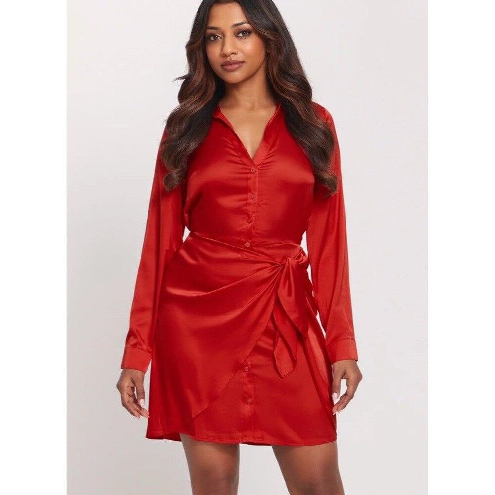 Guess Eco Alya Dress Bright Red Wrap Size M